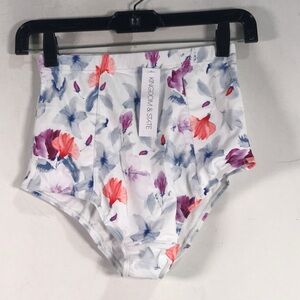 Kingdom & State Floral High Waist Swim Bottom, Women's Size S - White/Multicolor